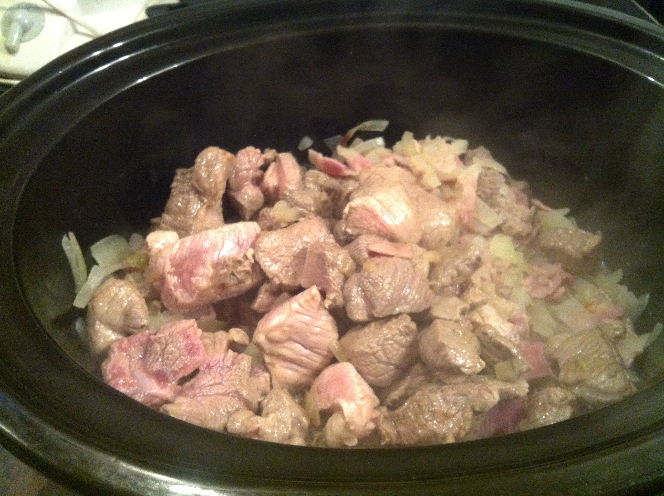 Put The Diced Meat In The Slow Cooker